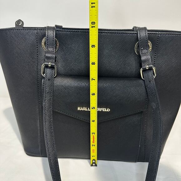 Karl Lagerfeld Black Saffiano Leather Tote Handbag Purse - Adjustable Straps - Picture 7 of 12